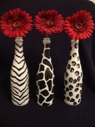 Leopard painted wine bottle vases