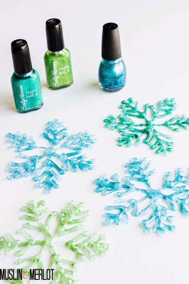 Nail polish snowflakes Awesome Crafts Made Mostly of Glue