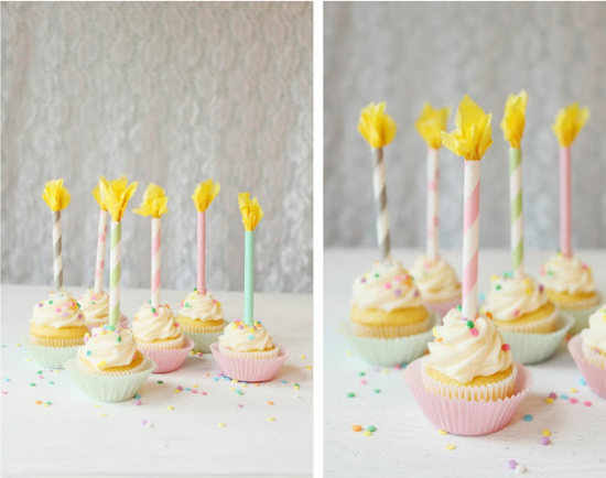 Paper straw cupcake candles