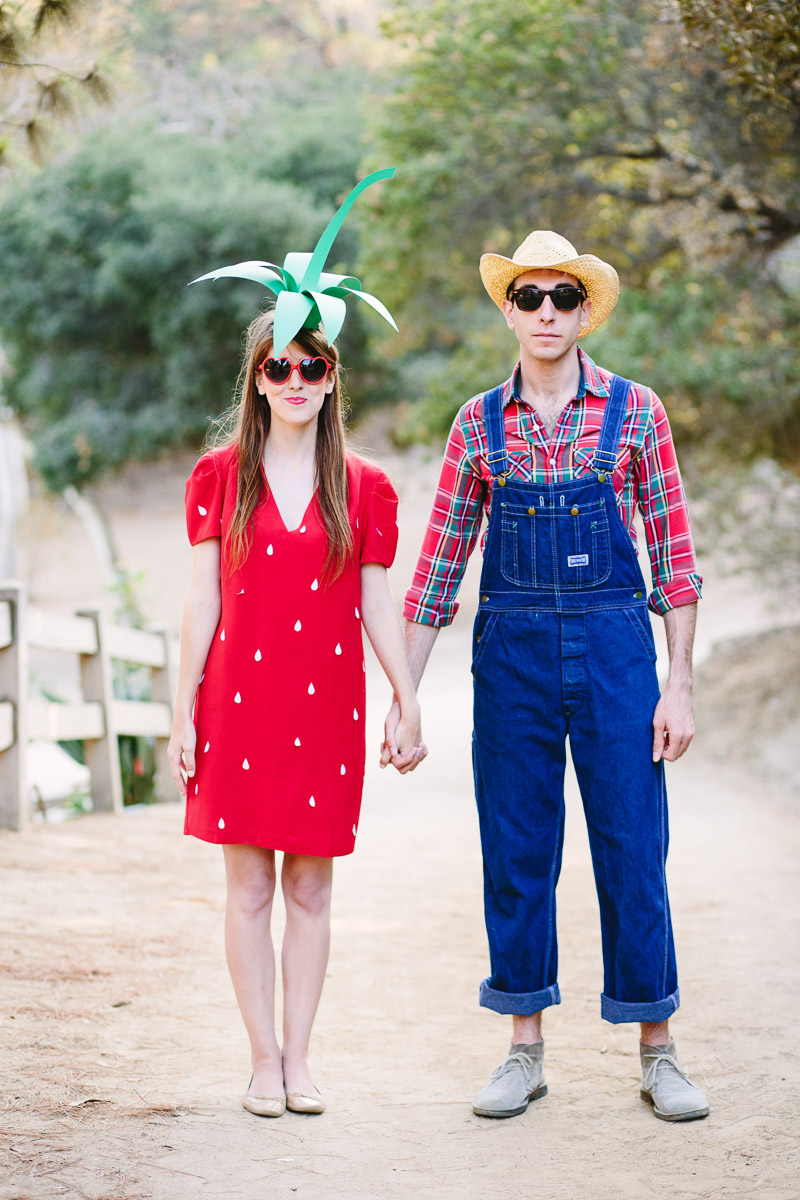 Diy strawberry and farmer halloween costumes