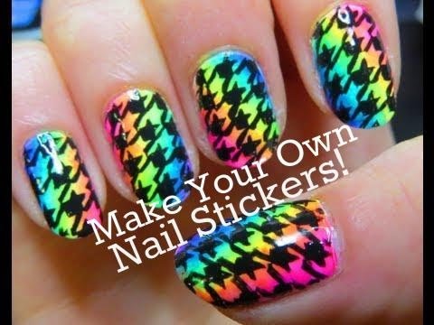 Neon rainbow houndstooth nail stickers