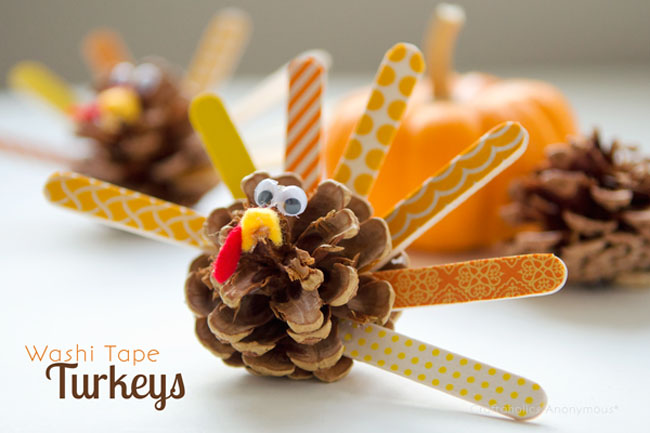 Pine cone and popsicle stick turkeys