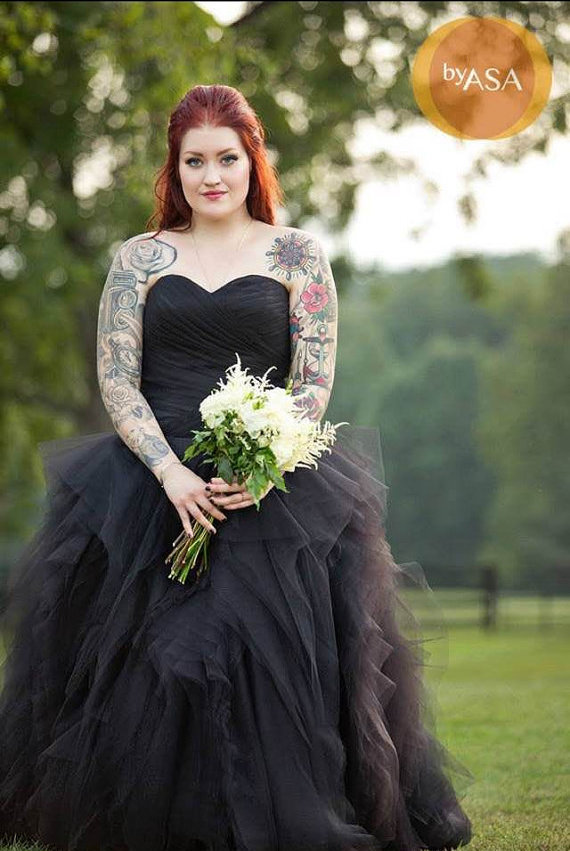 strapless black wedding gown