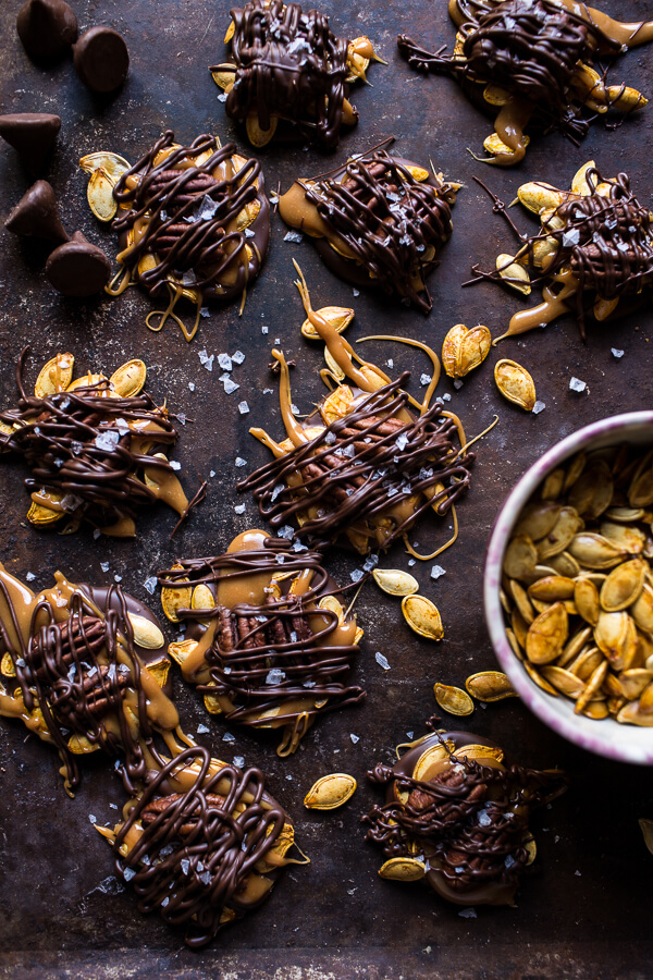 Chocolate covered roasted pumpkin seed turtle clusters 1