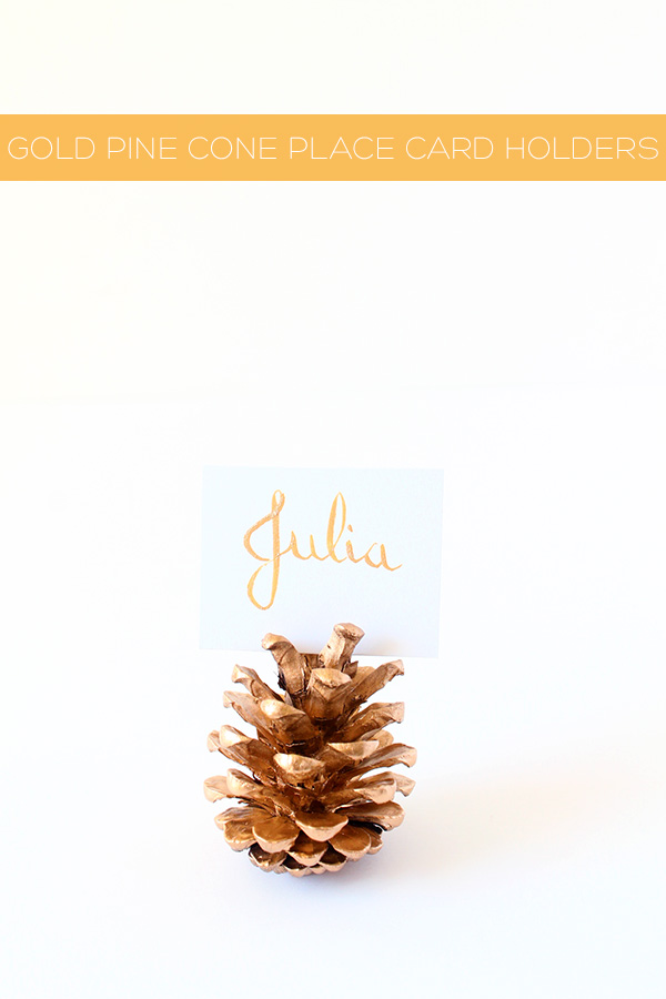 Diy gold pine cone place card holders