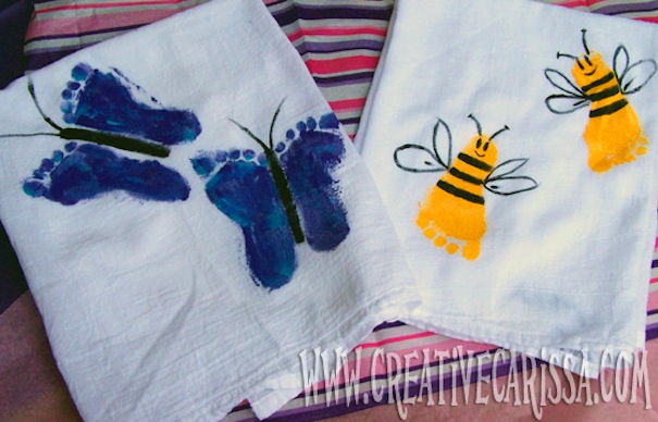 Footprint butterfly and bee towels