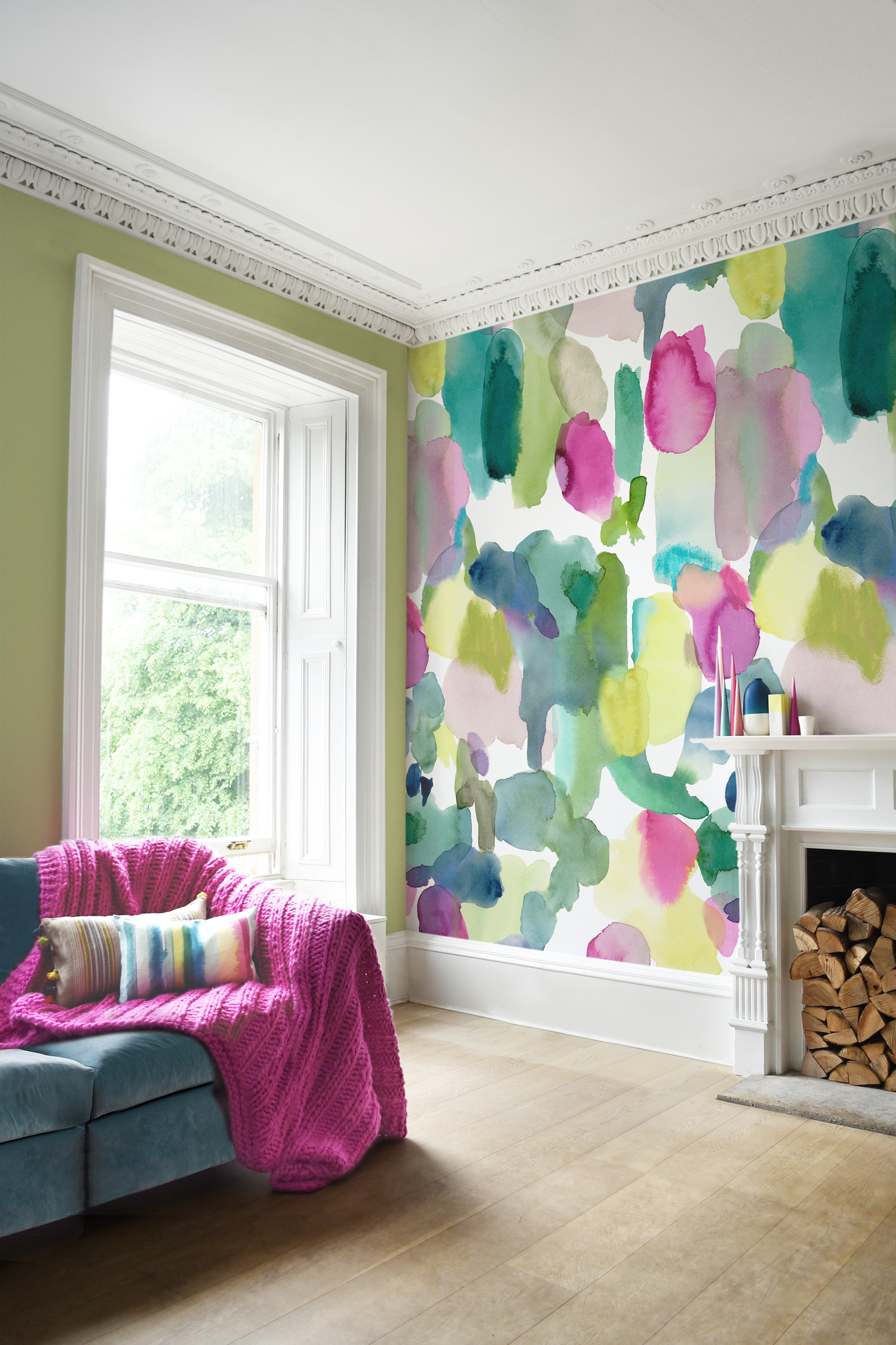 colorful living watercolor bluebellgray walls bold painting decor rooms vinyl launch rothesay interior accent wallpapers bedroom remove floral colour diys