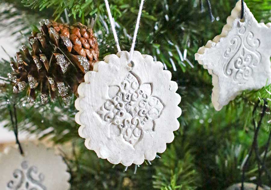 Homemade stamped clay ornaments