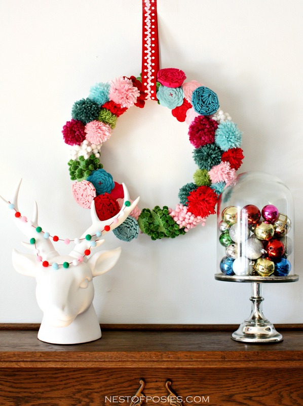 Pom pom and posie wreath diy 3