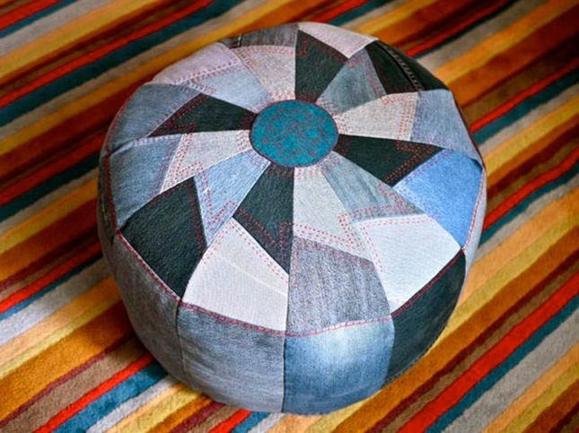 Quilted denim pouf