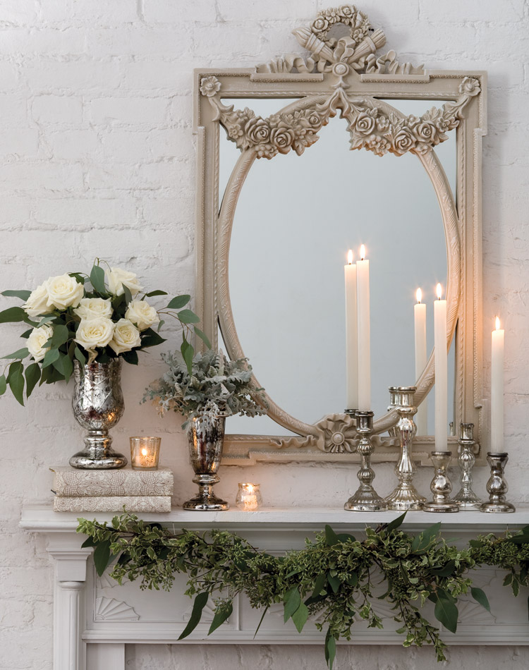 Roses and candles mantel