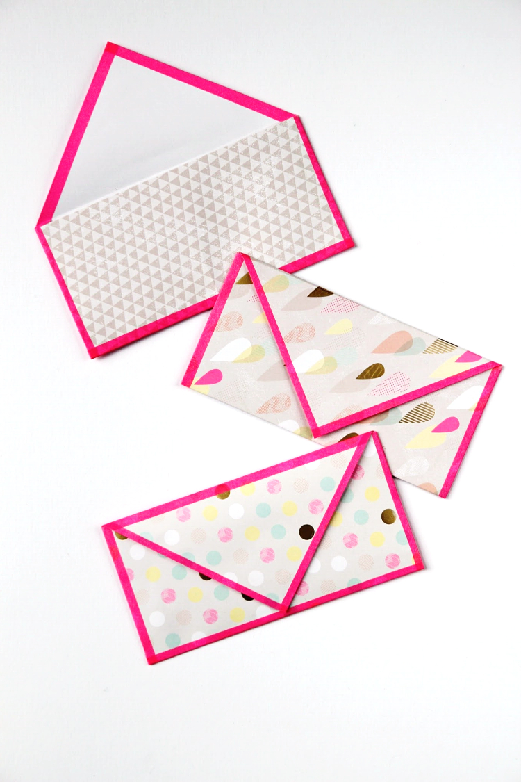 Diy folded paper envelopes with washi trim