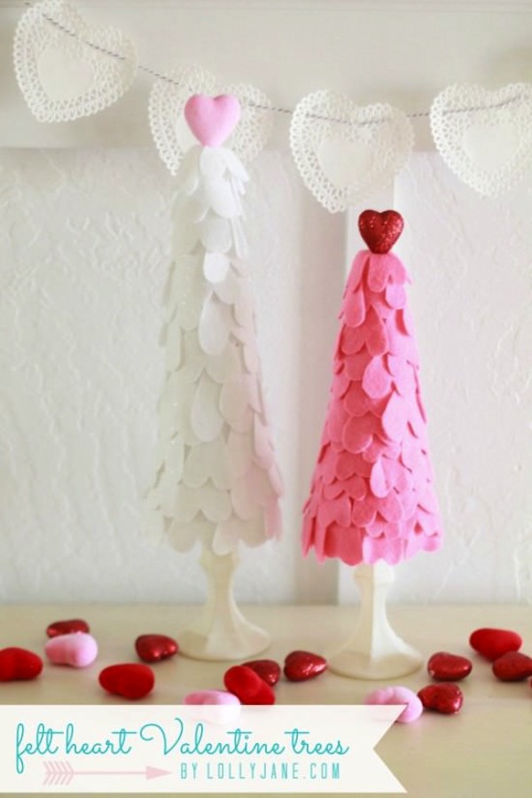 Felt heart Valentine Trees Awesome DIY Decor Ideas for Your Valentines Day Party