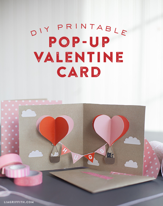 Pop up card valentines day kitty balloons