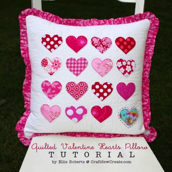 Quilted Valentine heart pillow Awesome DIY Decor Ideas for Your Valentines Day Party