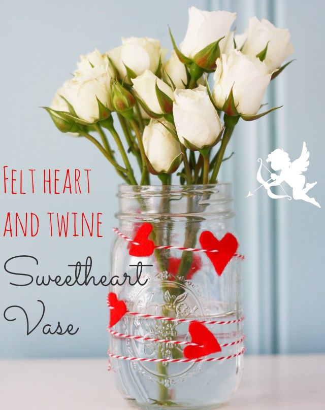 Valentine red felt heart vase