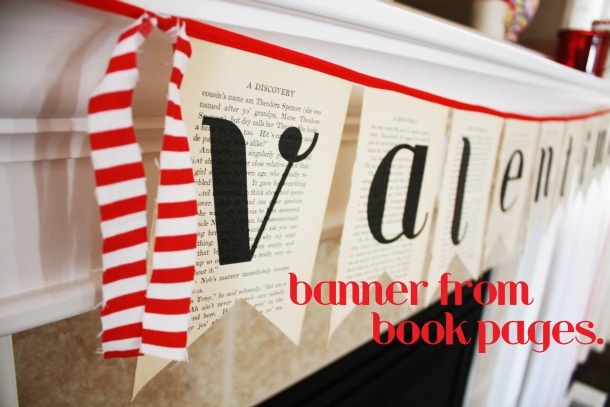 Valentine's day banner from book pages