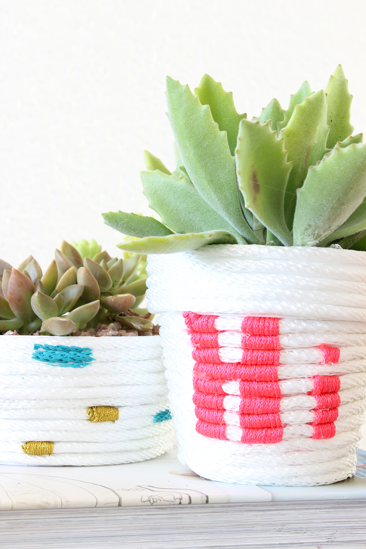 Embellished rope wrapped planters