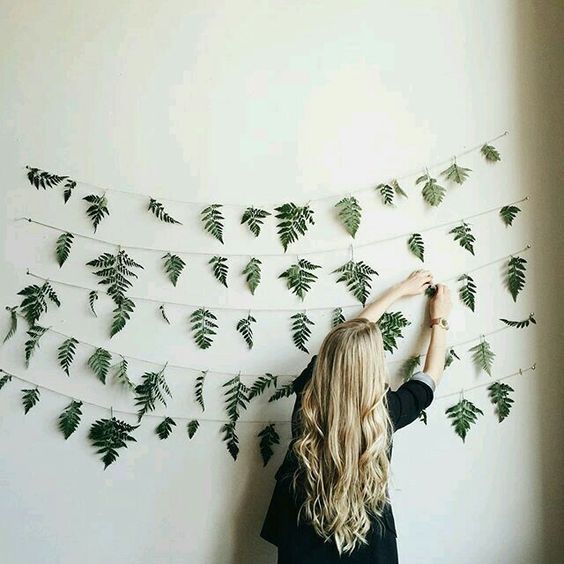 Leaf garlands on wall