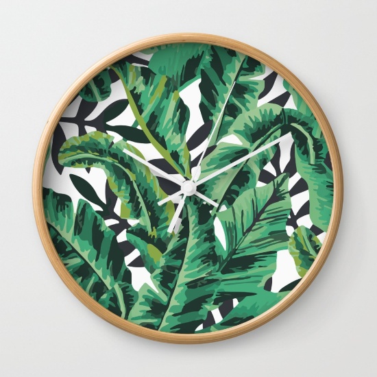 Modern leaf print clock