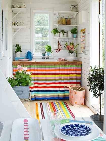 striped colorful small kitchen 25 Colorful Kitchens To Inspire You