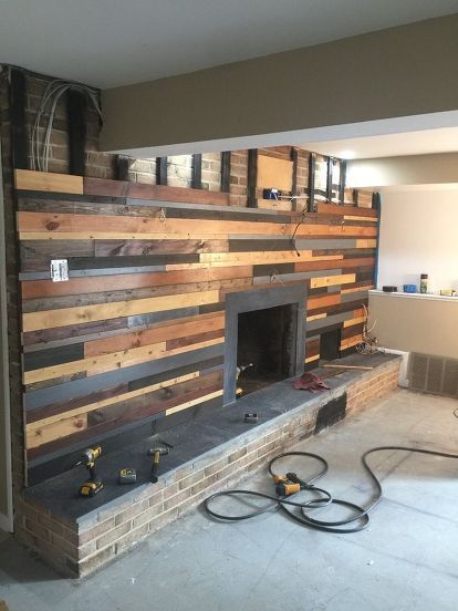 Blonde wood fireplace makeover