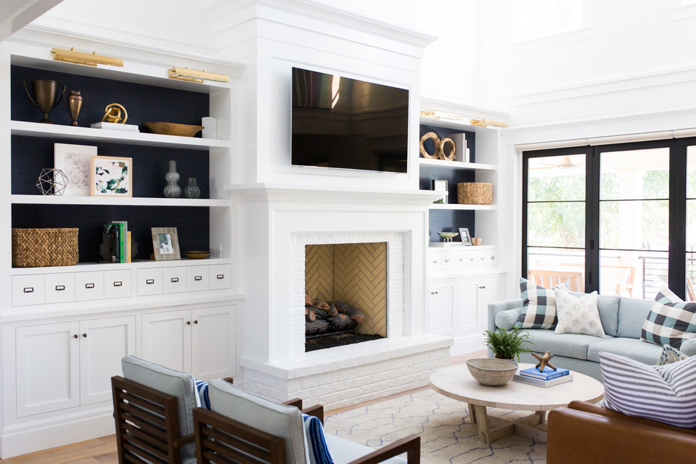 Yellow and white fireplace design