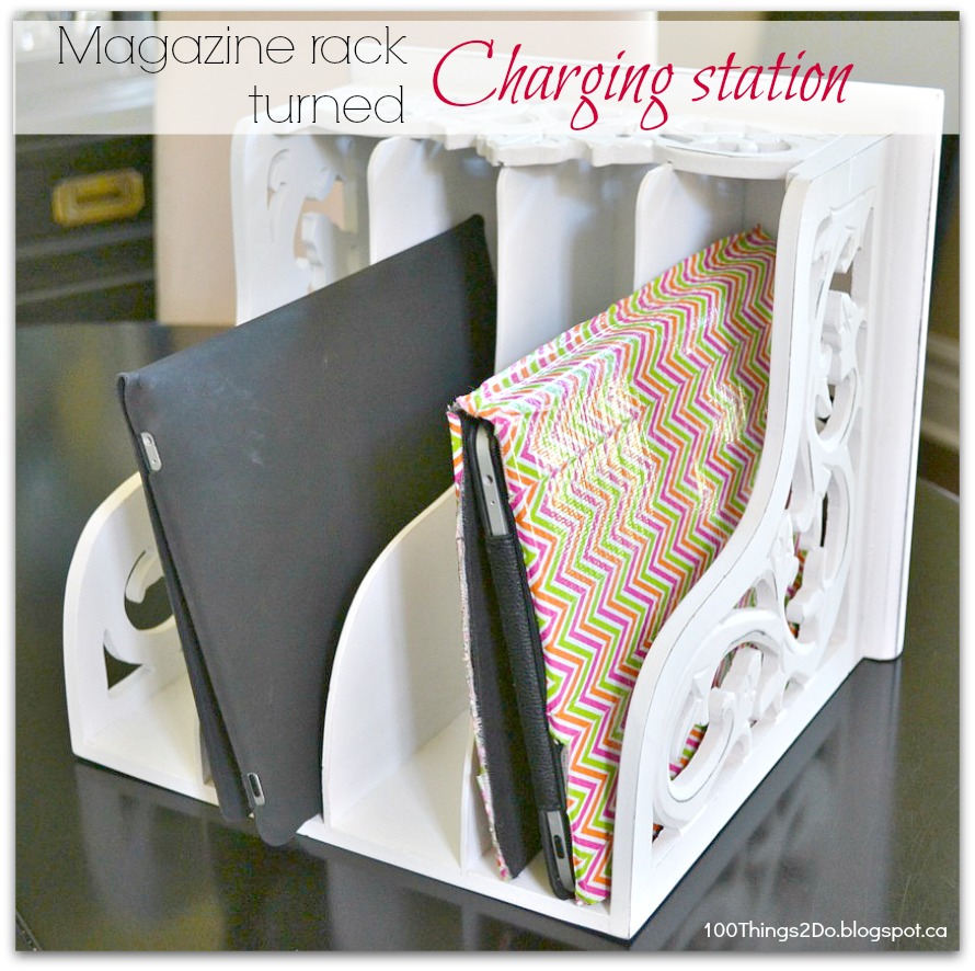 Diy magazine rack charging station
