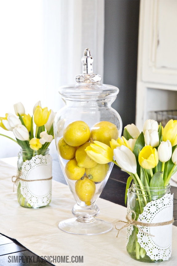Lemon filled apothecary jar centerpiece