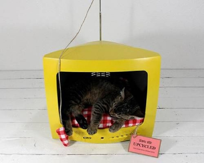 Old TV cat bed 15 Upcycled Pet Beds