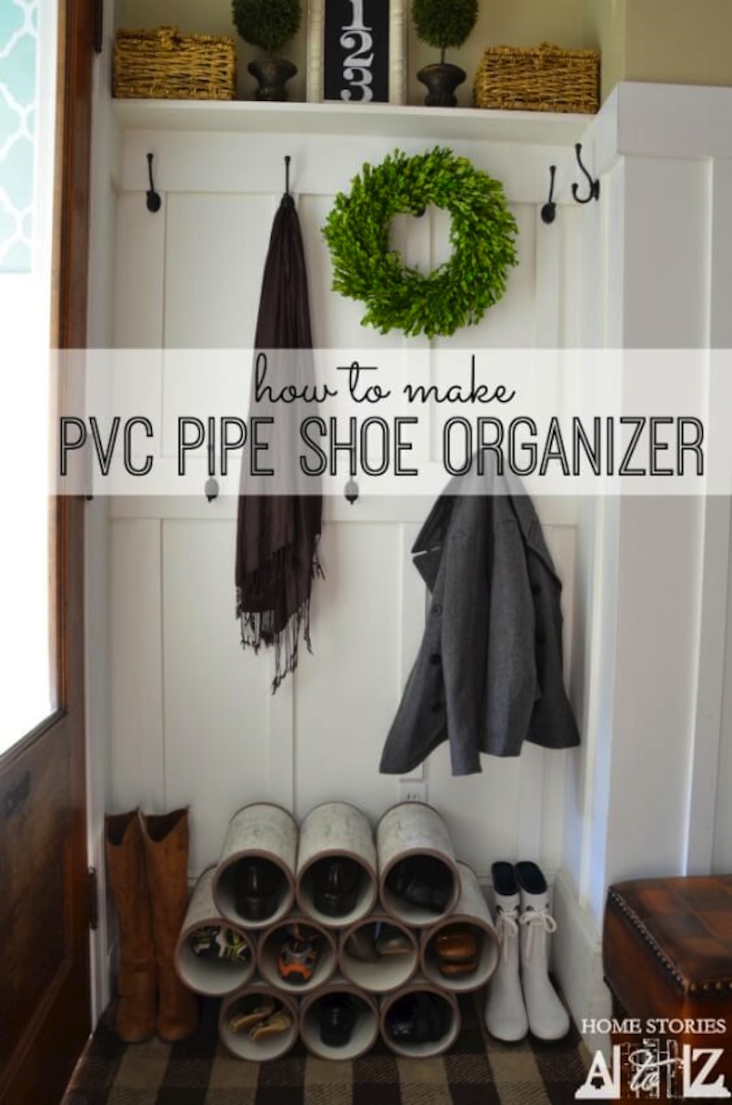 PVC pipe shoe organizers DIY Mud Room Ideas