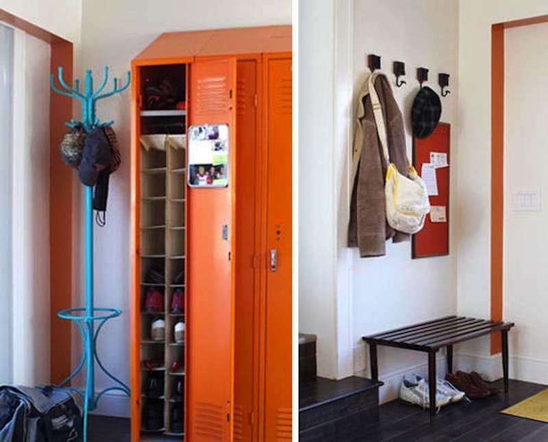 Painted locker shoe racks DIY Mud Room Ideas