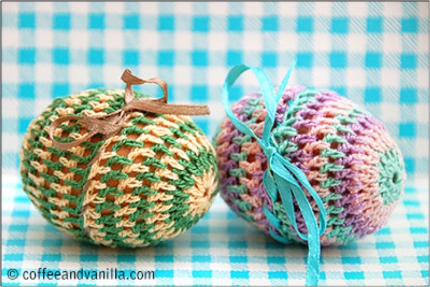 Pretty ribbon crochet easter eggs