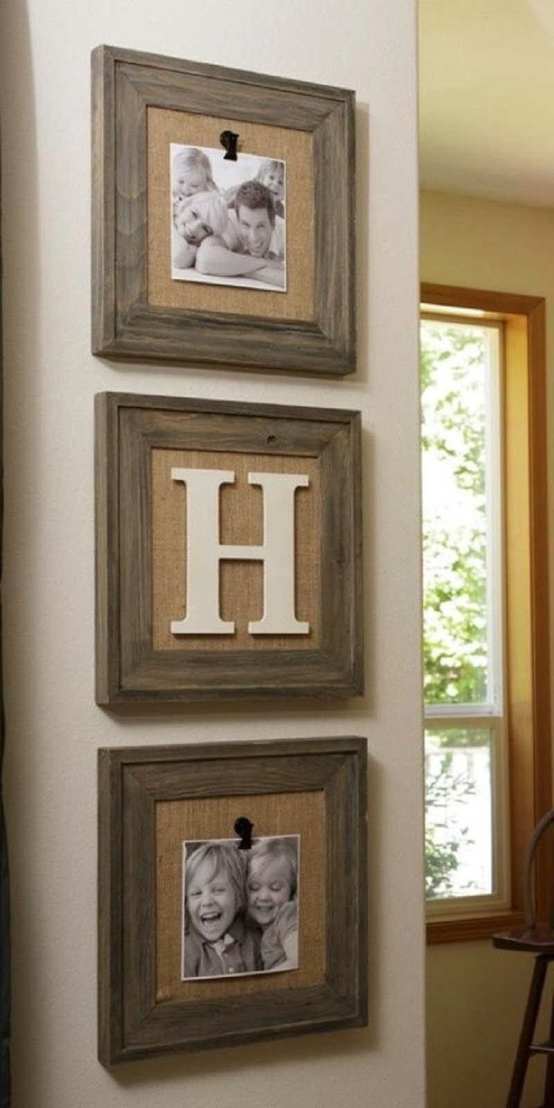 Reclaimed wood frames with burlap