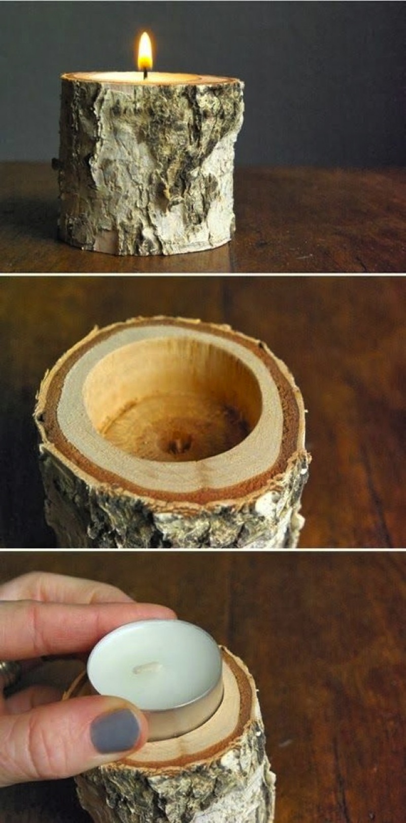 Wooden branch tea light holder