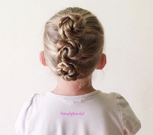 Three rope twist buns toddler hairstyle