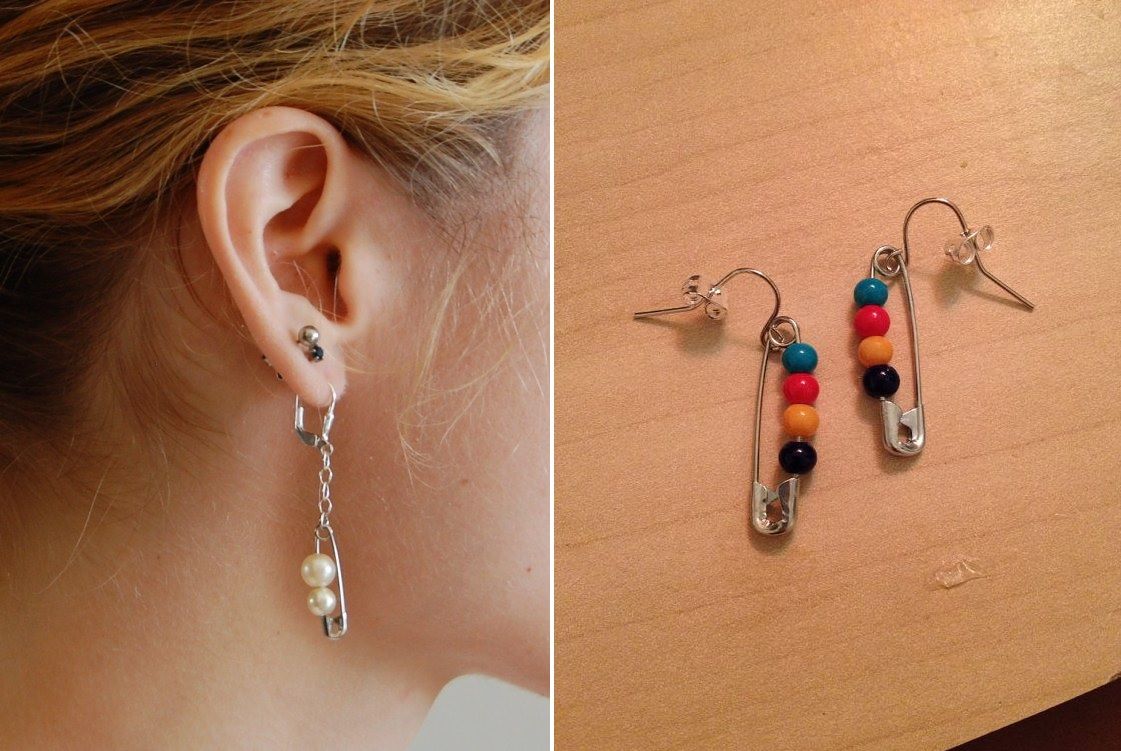 Beaded safety pin earrings