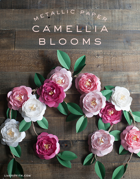 Metallic paper camellia flowers diy