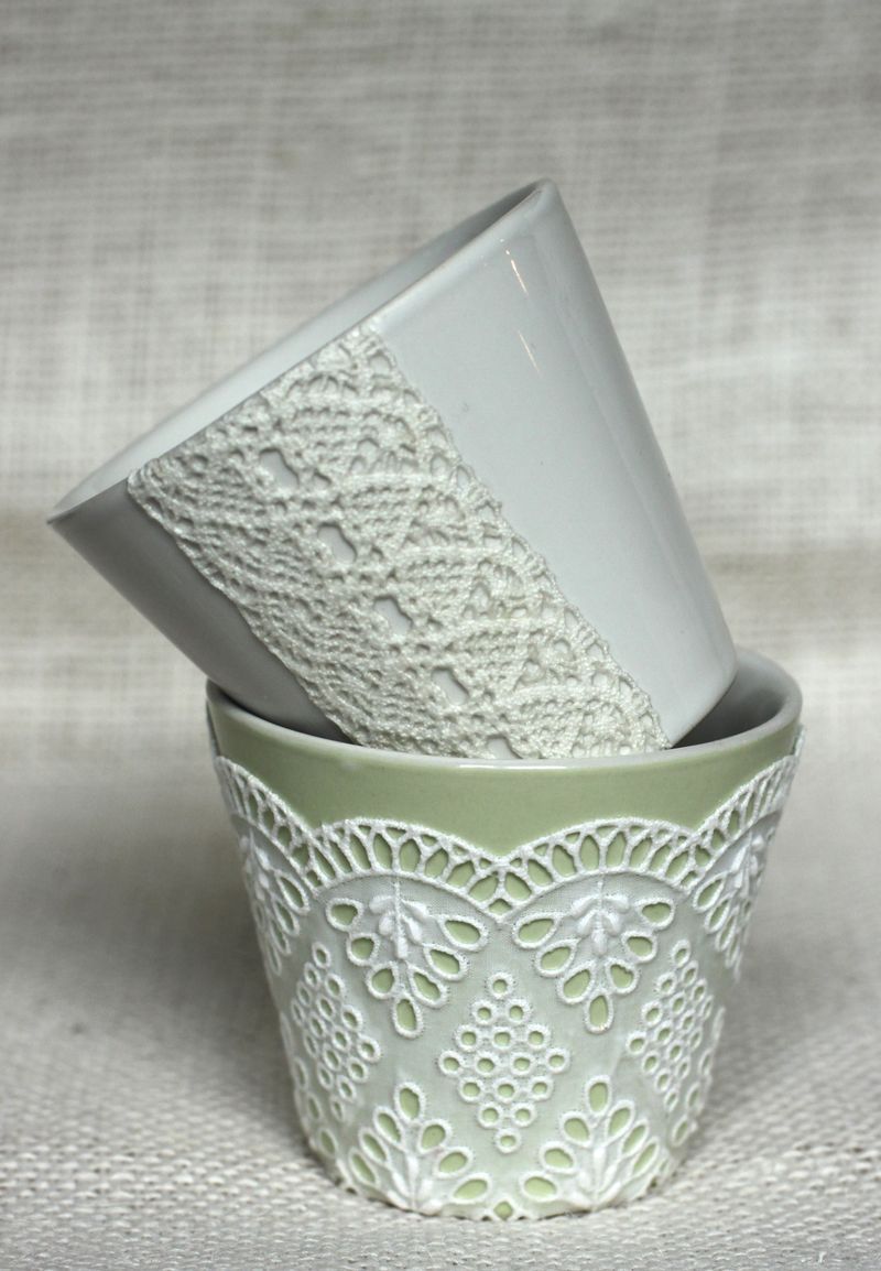 Natural decoupage lace mugs diy