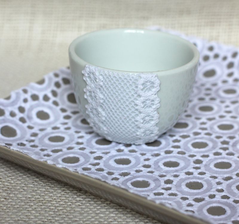 Natural decoupage lace mugs