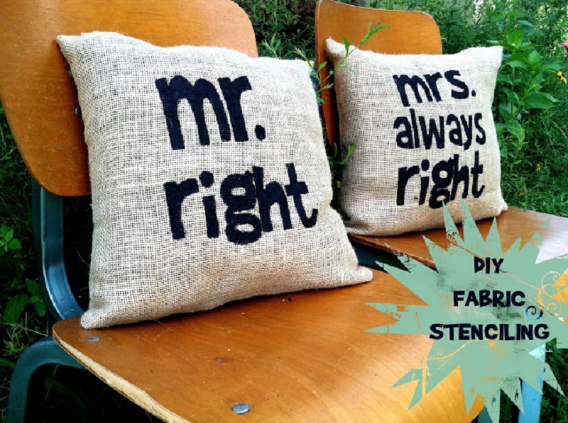 Stencilled wedding pillows Fabric Stenciling Projects