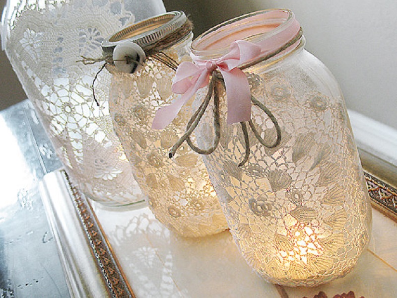 Vintage lace mason jar candles