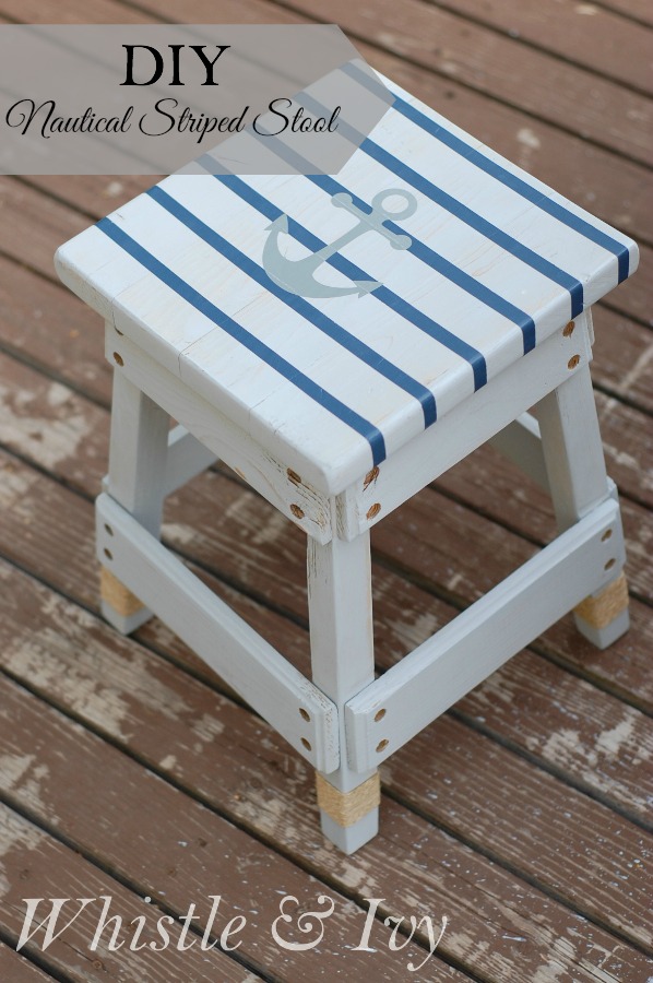 Nautical striped stool diy