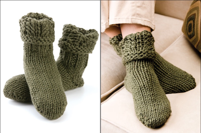 Chunky toe up slipper socks 1 15 Knitted Slipper Sock Patterns