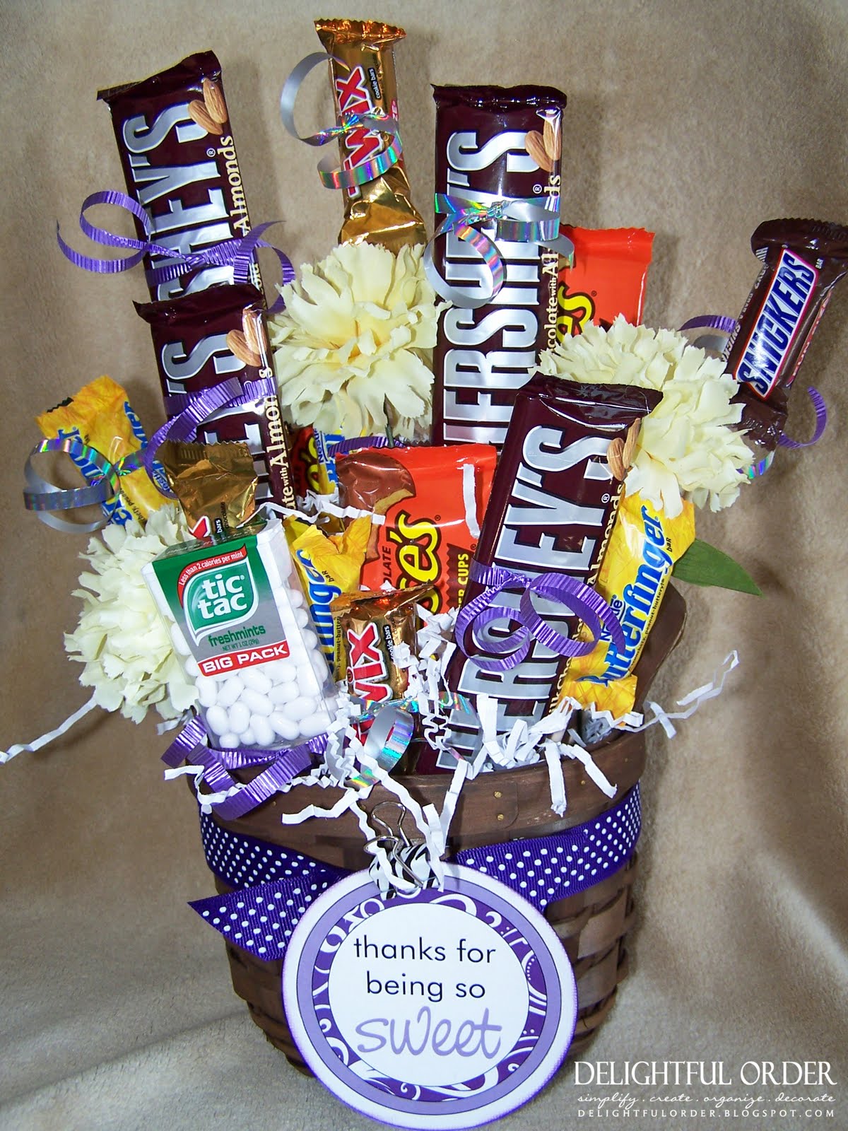 Diy candy bouquet in a basket