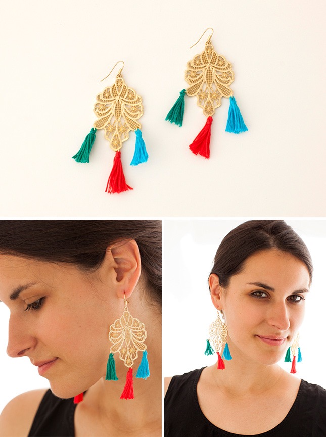 Embroidery tassel earrings