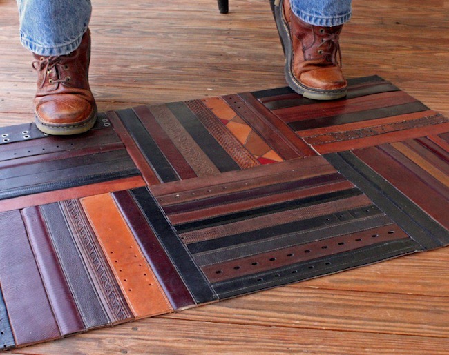 Leather belt floor mat