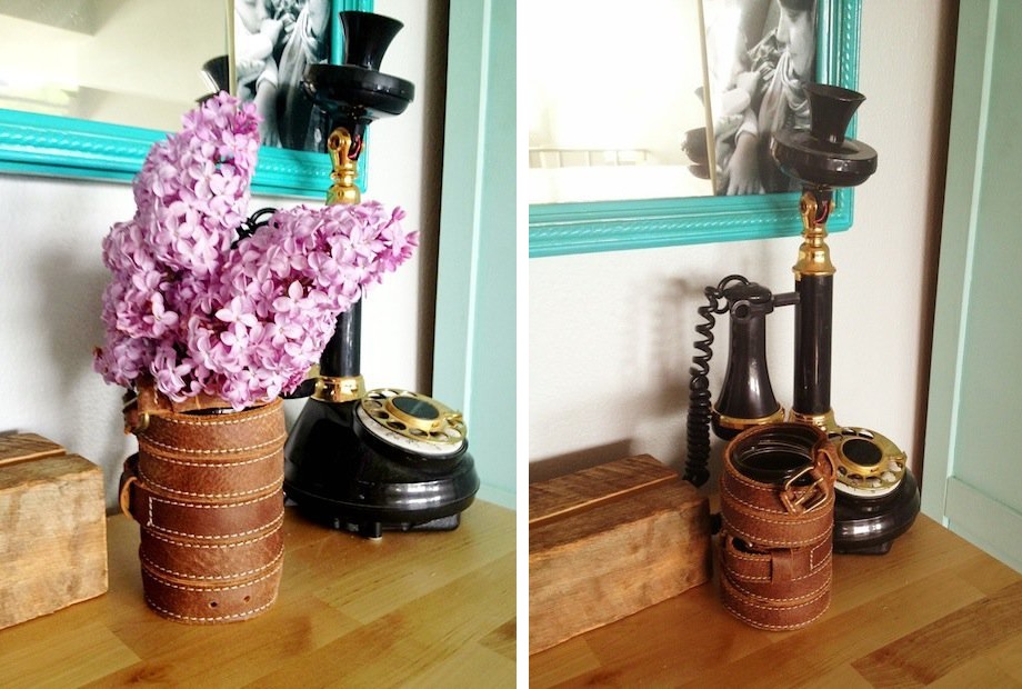 Leather belts flower vase