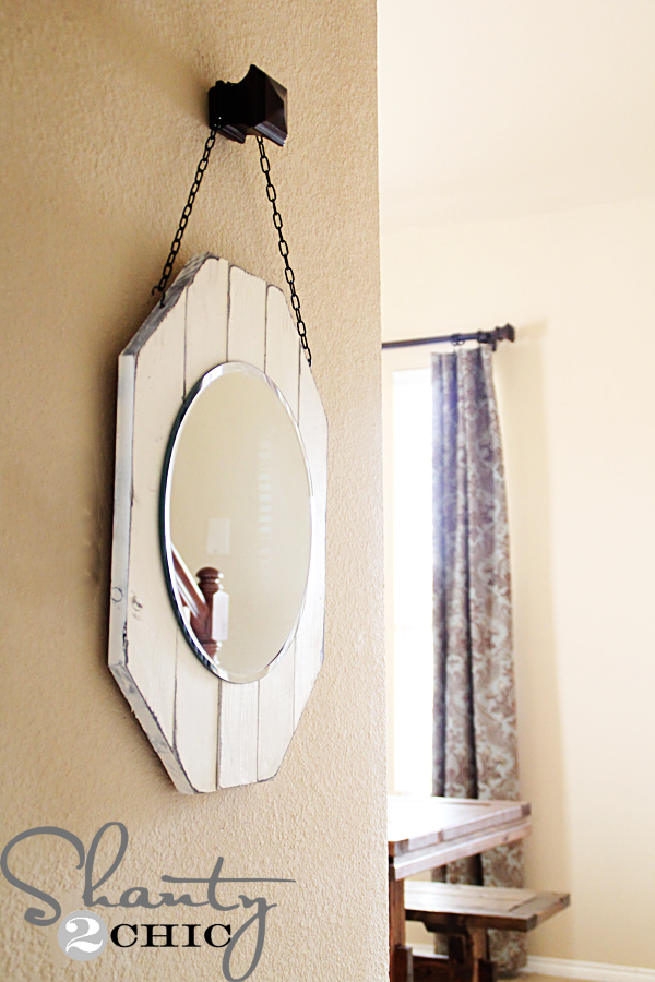 Recycled wood and chain mirror