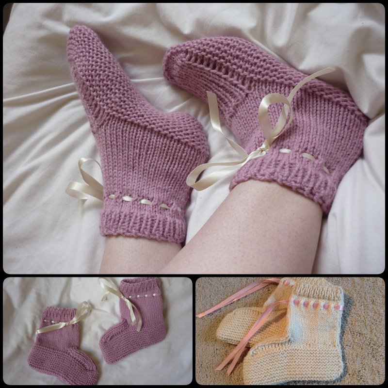 Worsted bed socks with ribbons